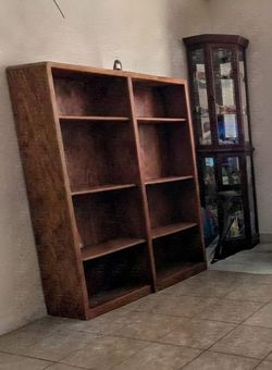 Large Wooden Bookcase with Two Sections