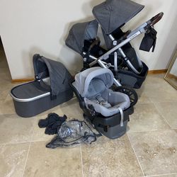Uppababy Vista V2 Double Stroller with Bassinet and Car Seat Grey  