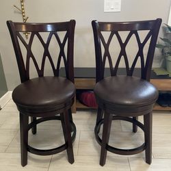Set of 2 Wooden Swivel Counter Height Chairs With Padded Seats 