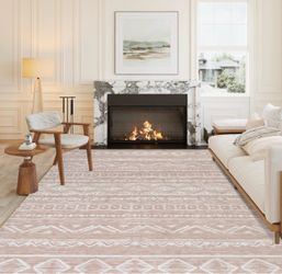 New 8x10 Boho Geometric Area Rug Blush and Ivory