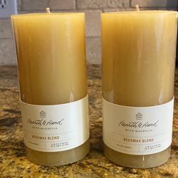 New Pair Of Hearth And Hand Beeswax Blend  Pillar Candle