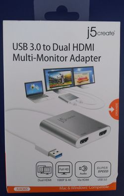 J5Create USB 3.0 To Dual HDMI Multi-Monitor Adapter Brand New