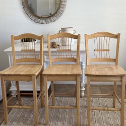 Set of (3) counter height natural wood