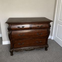 Antique Wood/ornate Dresser With Stone/marble Top