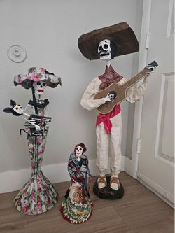 Mexican Folk Art Paper Mache La Catrina Skeleton Doll Day Of The Dead