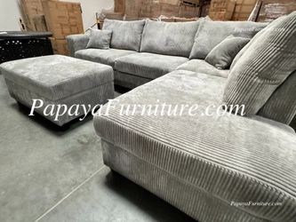 Light Grey Fabric Sectional Sofa and Chaise Lounge Set and FREE STORAGE OTTOMAN Modern Designer Jerome Style Super Discount Furniture Clearance SALE