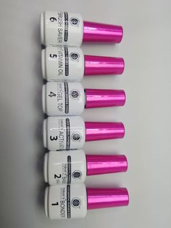 Dip powder system: Included Bonder, Base, Activator, Gel Top, Vitamin oil, Brush Saver