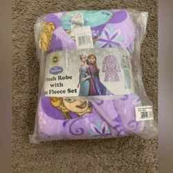 Girls Disney Frozen Fleece pjs set and robe size 4 NWT