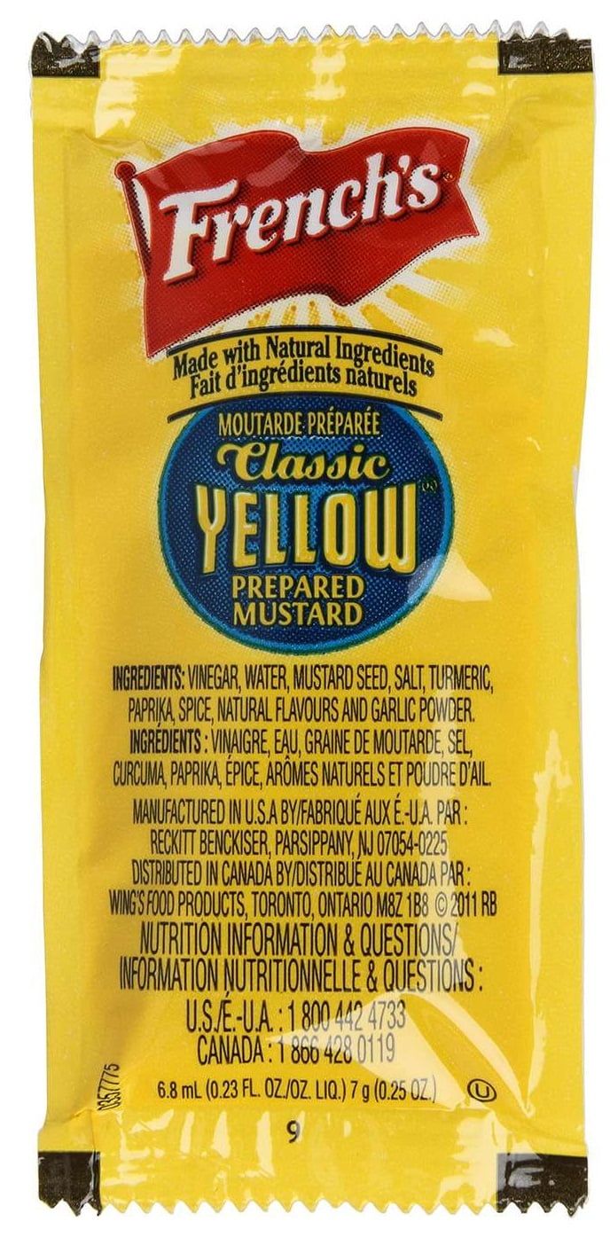 (Price/Case)French's 01008 French's Yellow Mustard Packets 7 Gram Packet - 500 Per Case