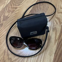 Black mini cross body bag and sun glasses