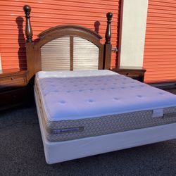 Queen Size Bedroom Set Including Headboard, Frame Box Spring And Mattress With 2 Nightstands 