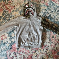 BAPE GREY HOODIE CAMO SLEEVE 