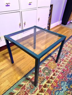 Teal Metal & Plate Glass Side Table / End Table