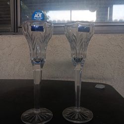 Marquis Waterford Canterbury Set Of 2 Crystal Cut Candle Sticks Candleholders
