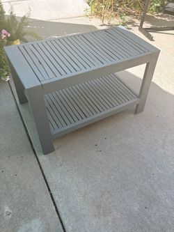 Gray Wood Slatted Outdoor Coffee Table