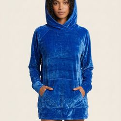 Royal blue woman Velvet hoodie with kangaroo pocket