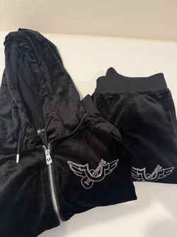 True Religion Black Velour Tracksuit Set