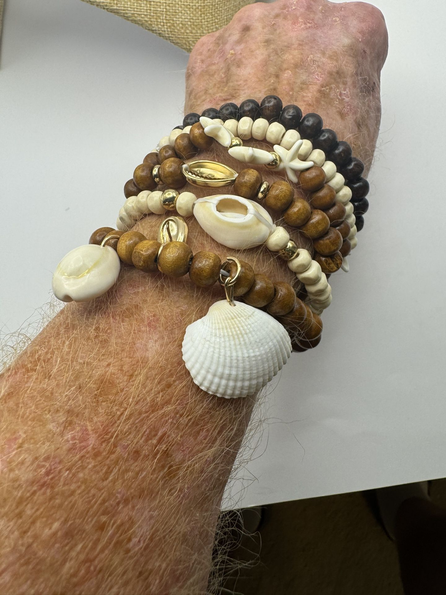 6 PC Handmade Ocean Style Bohemian Beaded Stretch Bracelet Coconut Shell Stacked