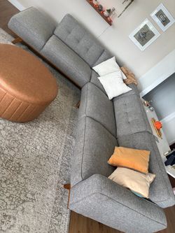 Gray Fabric L-Shaped Sectional Sofa
