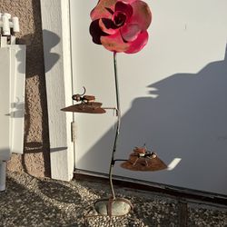 Metal Sculpture- Rose With Lady Bugs On Pedals 