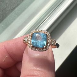 Blue Topaz, 14k Rose Gold, Size 7