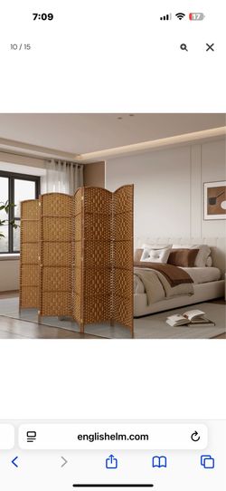 6 Panel Room Divider Folding Screen With Hand-Woven Arched Panels Pine Frame Privacy Partition Room Decor light wood