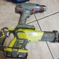 Ryobi 18v Drill And Sawzall With Battery In Working Condition 