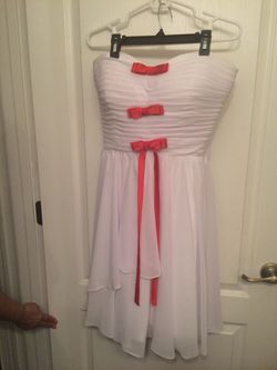 White Party dress with red ribbon