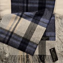 Brand New Blue and Gray Plaid Cashmere Men's Scarf