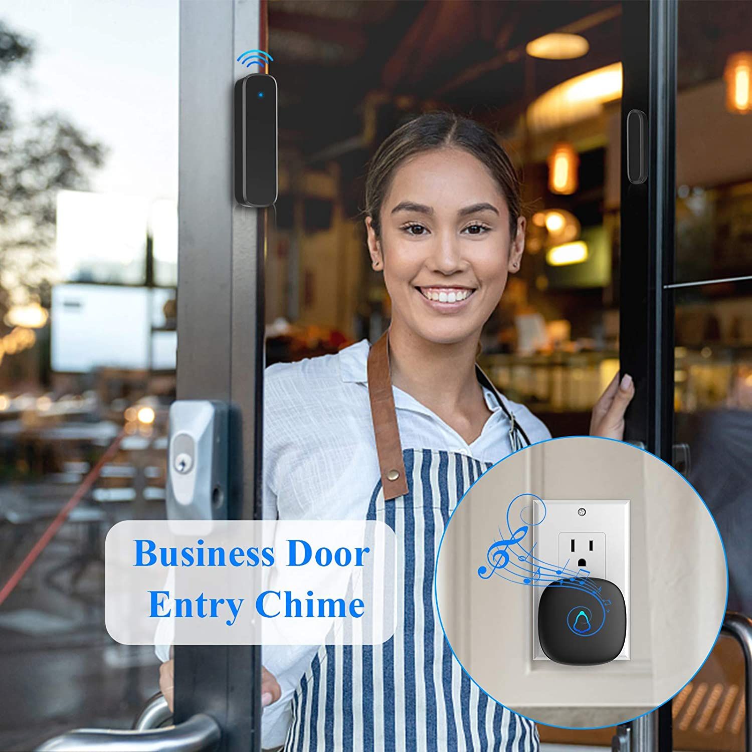 Door Chime, Wireless Door Sensor with Plugin Receiver Operation at