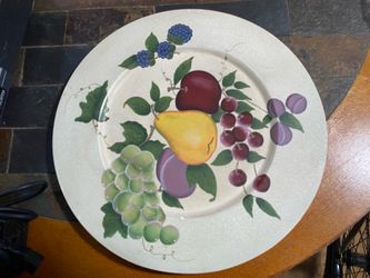 HOME INTERIOR Wooden FRUIT Plate WALL HANGING 15 x 15