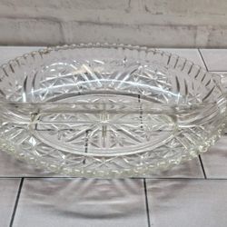 1960S Oval Clear Cut Glass Relish Dish