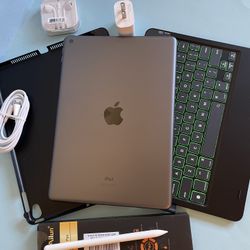 Apple IPad 9th Generation (10.2” Retina /Touch ID /IOS 18/ 2021 Model) 64GB with Pen, Keyboard  & Accessories 