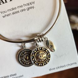 "Happiness" Adjustable Bracelet w/ Silver Plated Charms