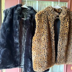 Reversible black faux fur vest & Leopard print faux fur vest