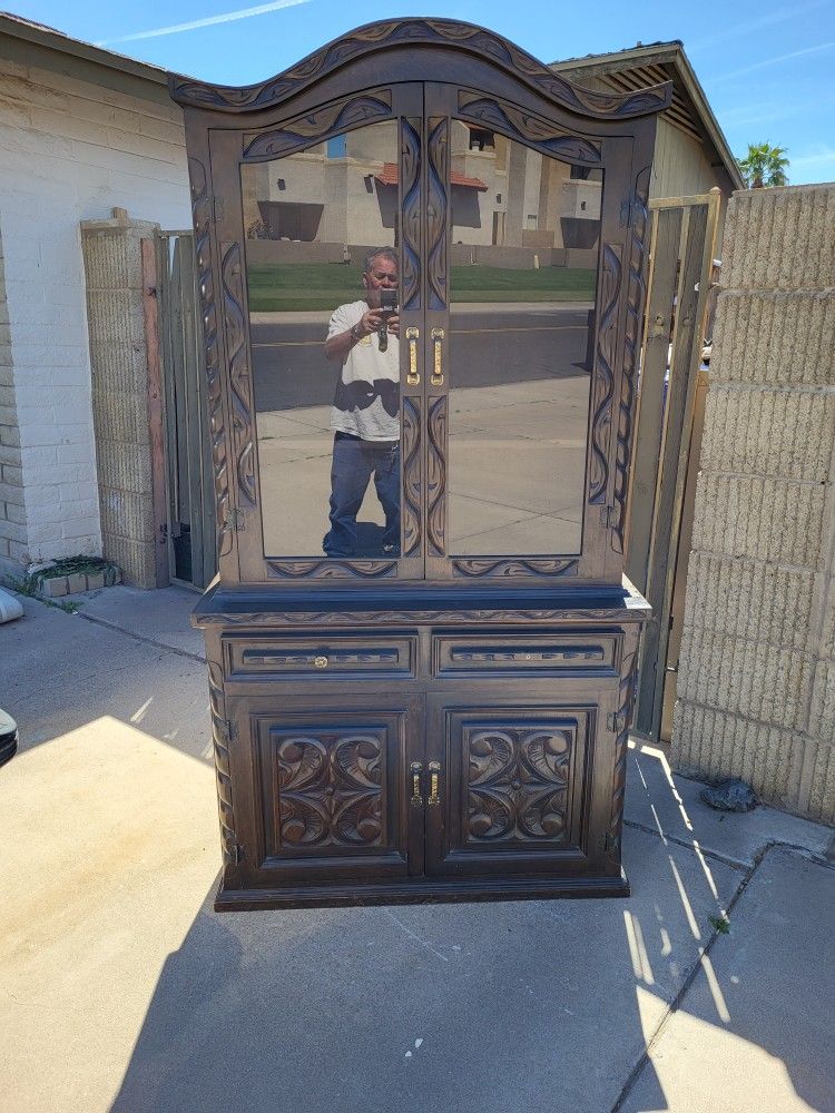Hand Carved Wood Vintage Display Cabinet