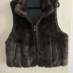 Dark Brown Faux Fur Zip-Up Vest Reversible vest