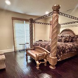 Queen Bedroom Inc Bed Frame, Comforter Set, Bench And Set Of Two Side Tables 