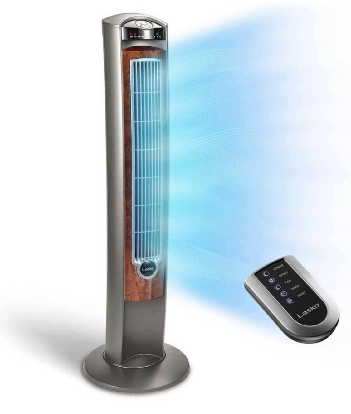 Lasko Oscillating Tower Fan, Nighttime Setting, Remote Control, Portable, Timer, for Bedroom, Home