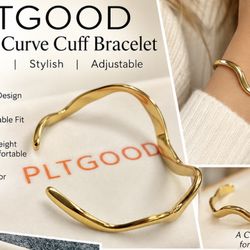 Brand New PLTGOOD Gold Curve Cuff Adjustable Bracelets