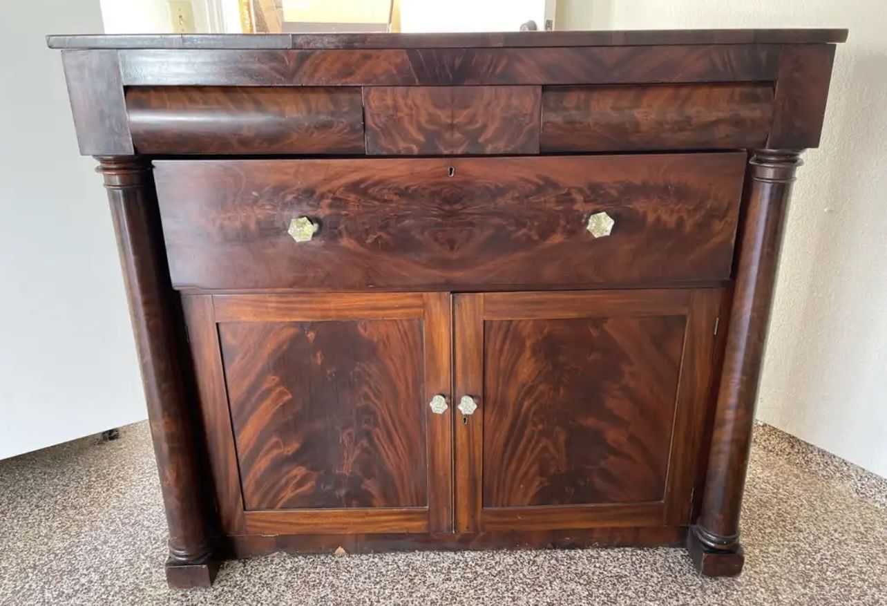 Antique Empire style Burled Wood cabinet