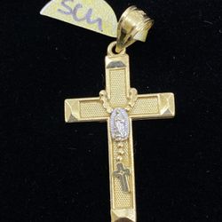 $200 Two Tone Gold Cross Religious Charm Pendant