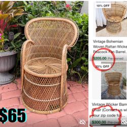 $65 Mid Century Barrel Wicker Chair Bohemian/Coastal Style can be painted as desired