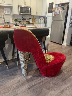 Rare Glam High Heel Chair - Red Velvet & Leopard Print
