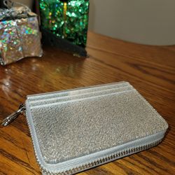 Michael Kors Barbara Zip Around Metallic Coin Case- Silver 