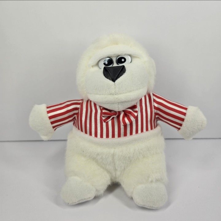 Vintage Chinese White Gorilla Plush Wearing Red Striped Shirt Bow Tie 8" Stuffed