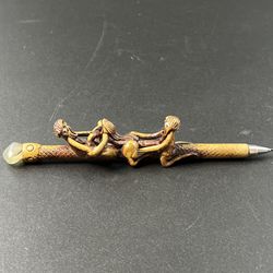 Vtg Molded Clay Erotica Naughty Writing Pen Man Cave Gift Carved W/Stone Adult