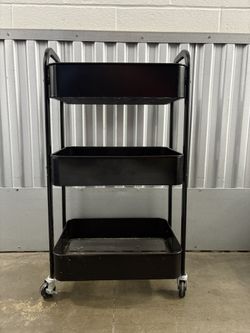 Black 3-tier rolling utility cart.
