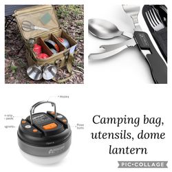 NIB Camping Tote, 2 Pcs Eating Utensils, Dome Lantern 