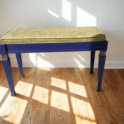 Painted piano bench. Blue and gold